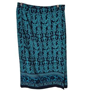 Vintage Sag Harbor Wrap Skirt Womens Size 16P Blue Abstract 90s Midi Preppy Boho